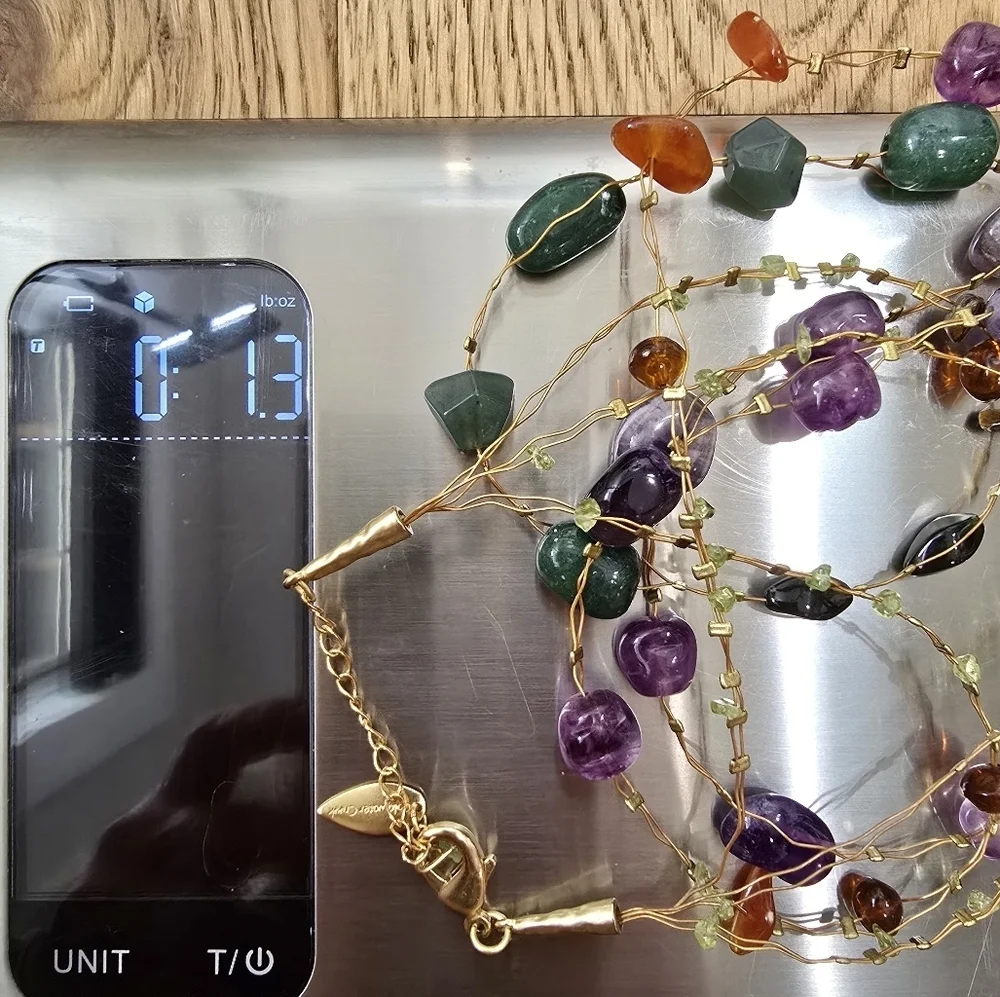 Coldwater Creek Gold Tone Purple and Green Multi-Strand Layered Necklace